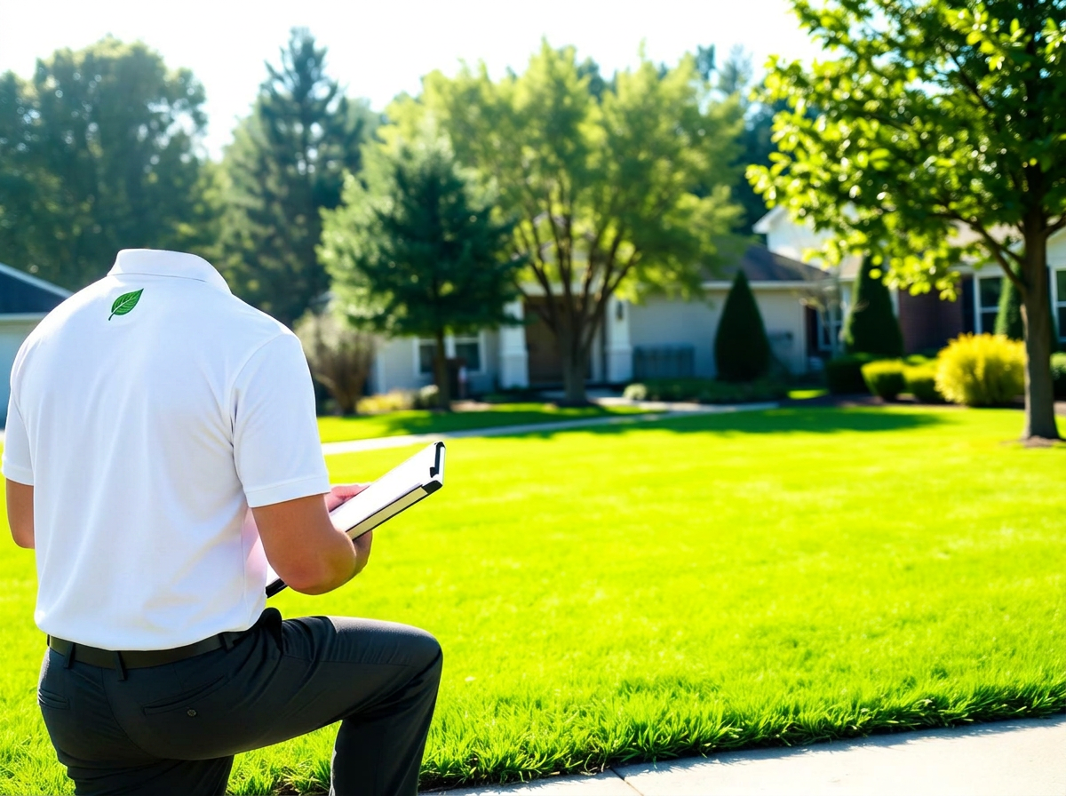 NuGreen lawn care technician treating a residential lawn in Rochester Hills, MI